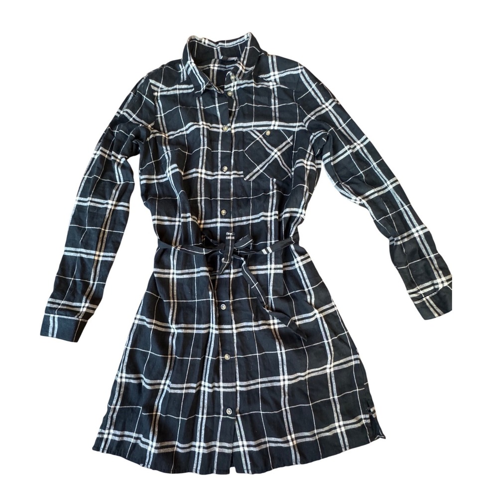 H&M‎ Divided Black White Plaid Shirt Dress With Belt Size US 4 EUR 34